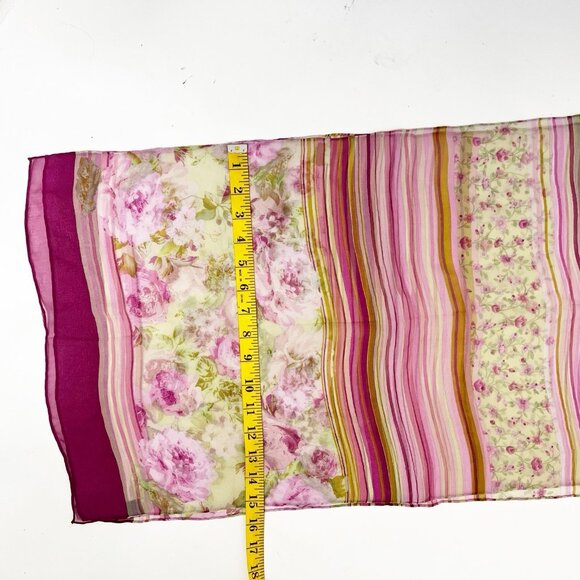 Italy Made Floral Roses Striped Pink Silk Scarf - Picture 6 of 9